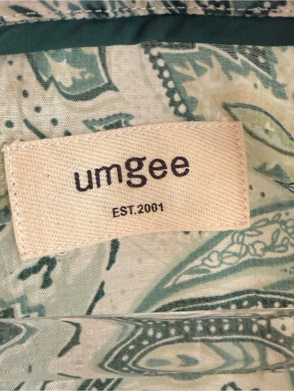 Umgee Green Ivory Paisley Peasant Blouse 3/4 Sleeve Boho Top Medium - Picture 5 of 13